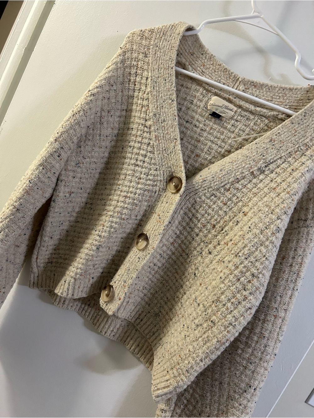 Universal Thread Cream Speckled Waffle-Knit Button Cardigan - Picture 7 of 8